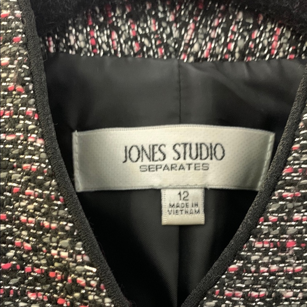Jones Studio Separates Silver Pink, Black Tweed Blazer Tailored Open Front - Picture 2 of 14